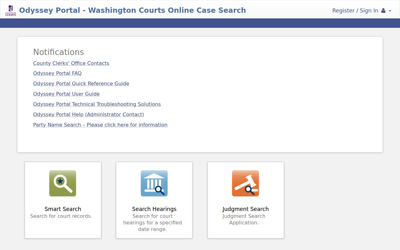 Salmon Creek resident lookup in the Odyssey court portal