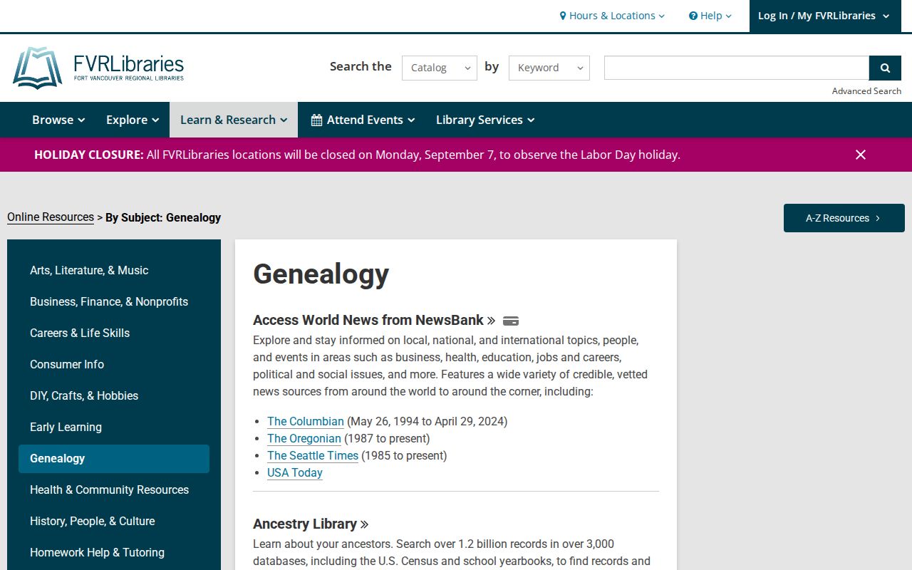 Salmon Creek city directory research resources at Fort Vancouver Regional Libraries