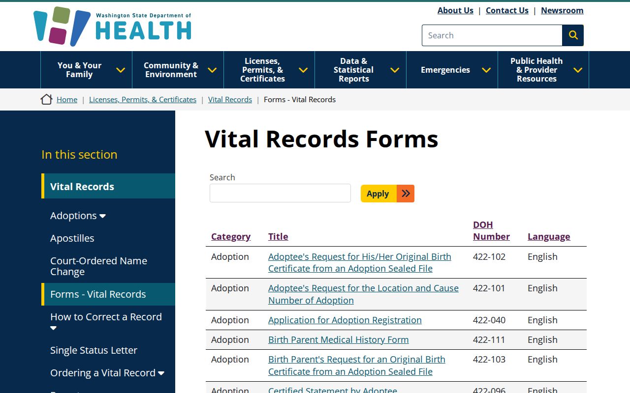 Salmon Creek resident lookup Washington vital records forms